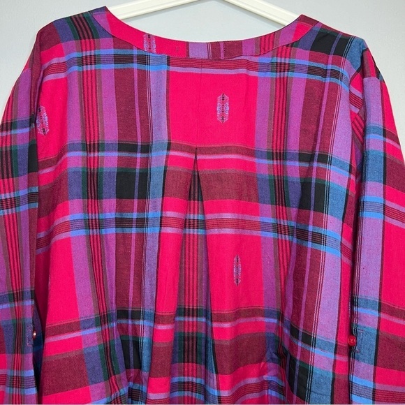 Roaman's Women's Button Up Shirt Tunic Plaid Roll Tab V Neck 22 Asymmetrical Hem - Picture 11 of 15